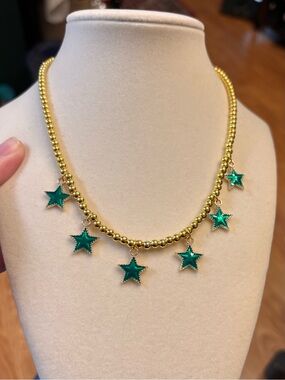 Gold new Necklace with shimmery Green Star Charms REVERSABLE! gold versatile